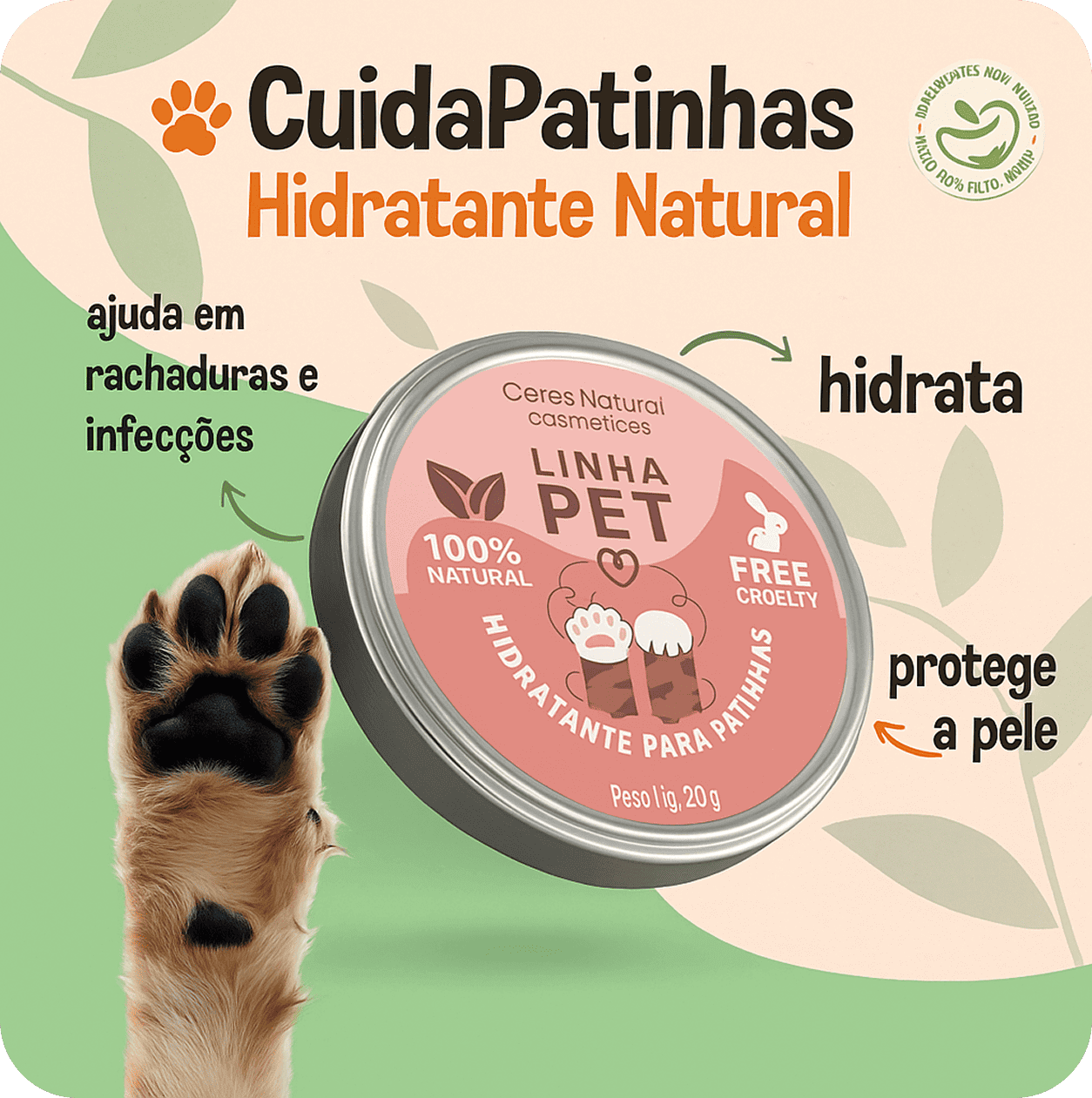 Hidratante Vegano e Lambível para Patas de Cães e Gatos