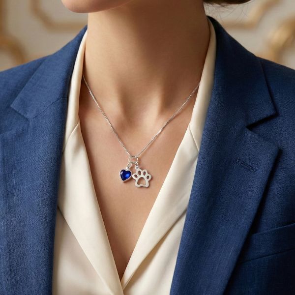 Colar Patuá Patinha com Coração Azul em Prata 925 – Lupzy™ | Amor Pet com Toque de Safira