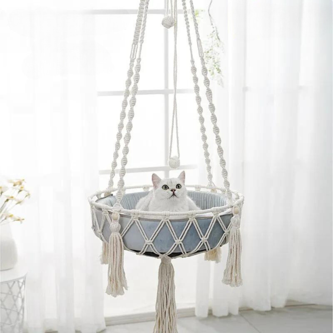 Cama Suspensa Artesanal para Gatos Estilo Rede – Snouty™ | Conforto Natural e Descanso Elevado - Imagem 4