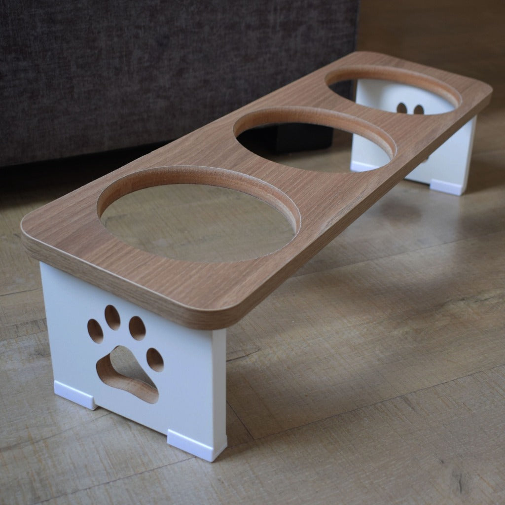 Comedouro Triplo Elevado Premium em MDF com Tigelas Inox/Porcelana – ForPatas™ - Imagem 6