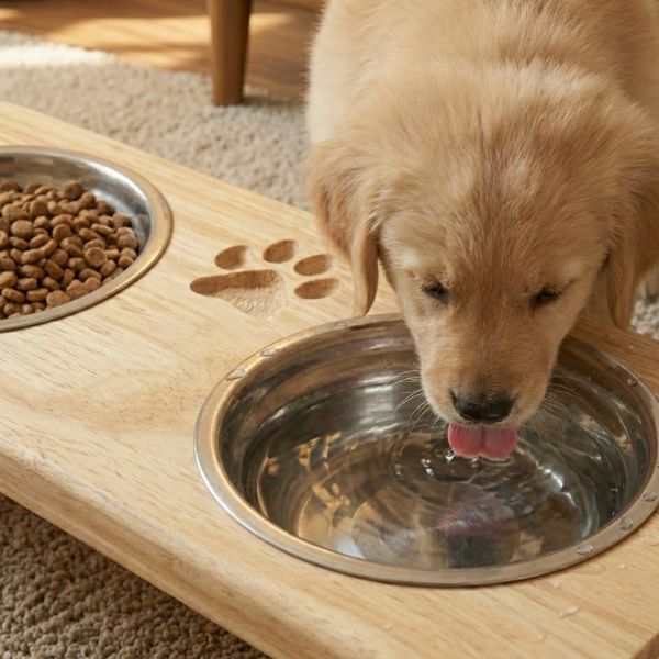 Comedouro Elevado Duplo com Potes Inox e Base em Pinus para Cachorro e Gato WoodBowl™ - Imagem 4