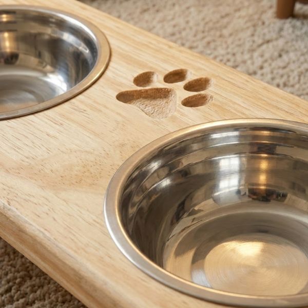 Comedouro Elevado Duplo com Potes Inox e Base em Pinus para Cachorro e Gato WoodBowl™ - Imagem 3