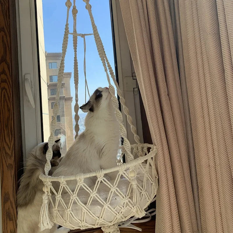 Cama Suspensa Artesanal para Gatos Estilo Rede – Snouty™ | Conforto Natural e Descanso Elevado - Imagem 10