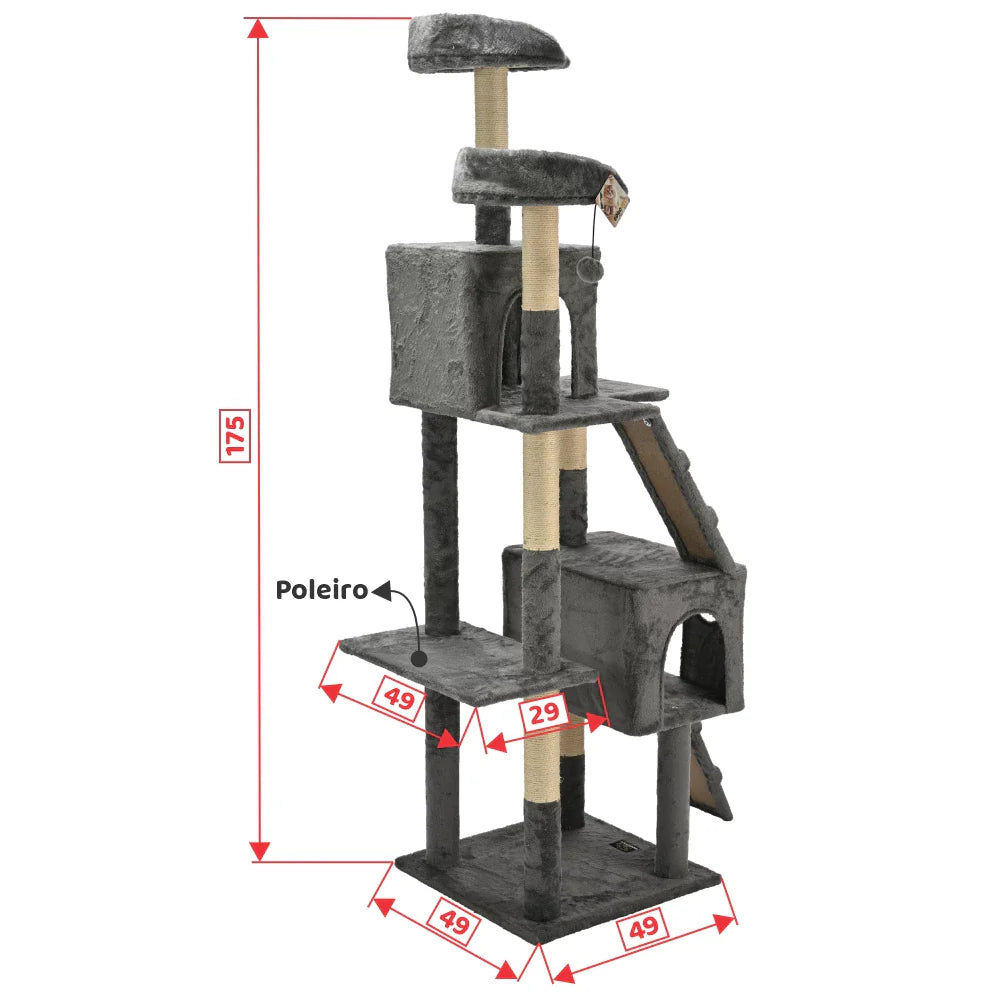 Arranhador Torre Multinível Luxuoso com Casas e Poleiros para Cachorro e Gato 175cm Grupo Melinda™ - Imagem 2