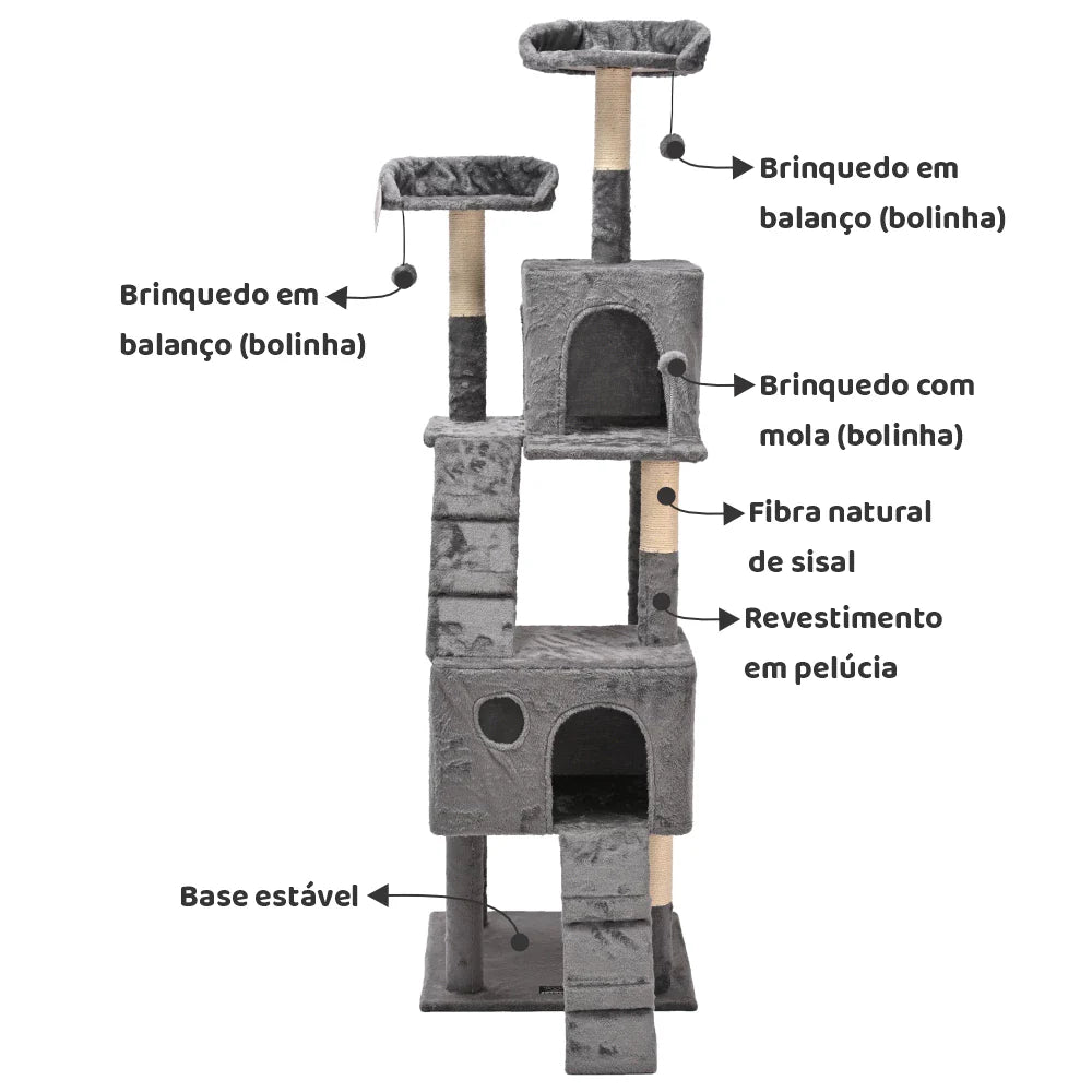 Arranhador Torre Multinível Luxuoso com Casas e Poleiros para Cachorro e Gato 175cm Grupo Melinda™ - Imagem 3