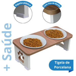 Comedouro Duplo Elevado Ergonômico em MDF 15mm com Tigela Inox ou Porcelana para Cachorro e Gato Madeccor™