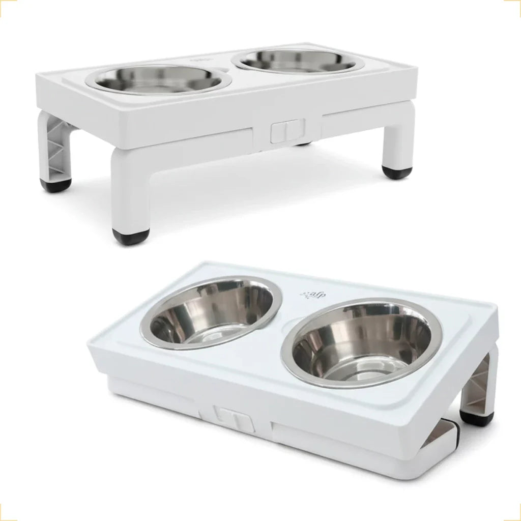 Comedouro Bebedouro Duplo Ajustável Inclinado 750ml Branco – Lupzy™ | Mais Conforto e Digestão Saudável