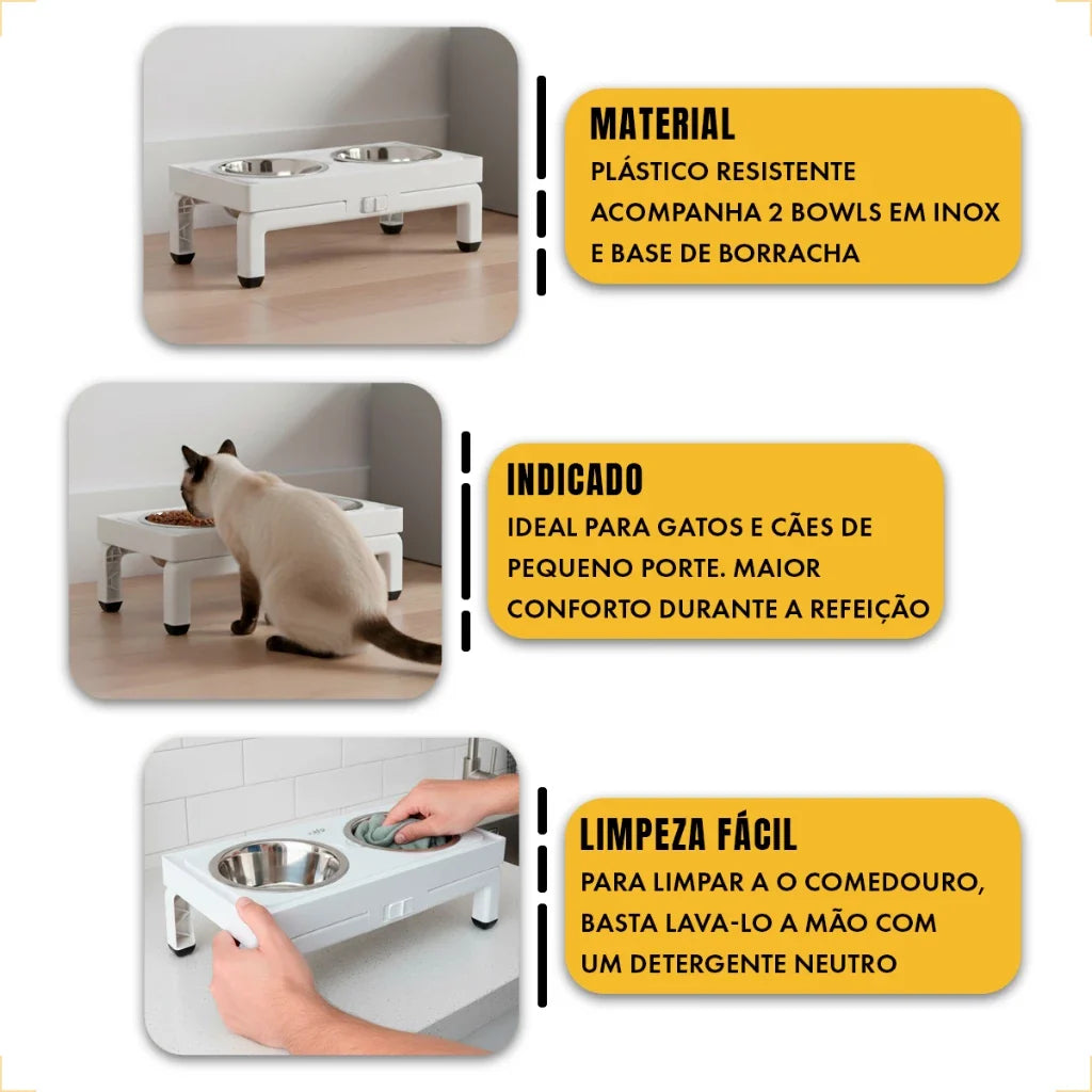 Comedouro Bebedouro Duplo Ajustável Inclinado 750ml Branco – Lupzy™ | Mais Conforto e Digestão Saudável - Imagem 4