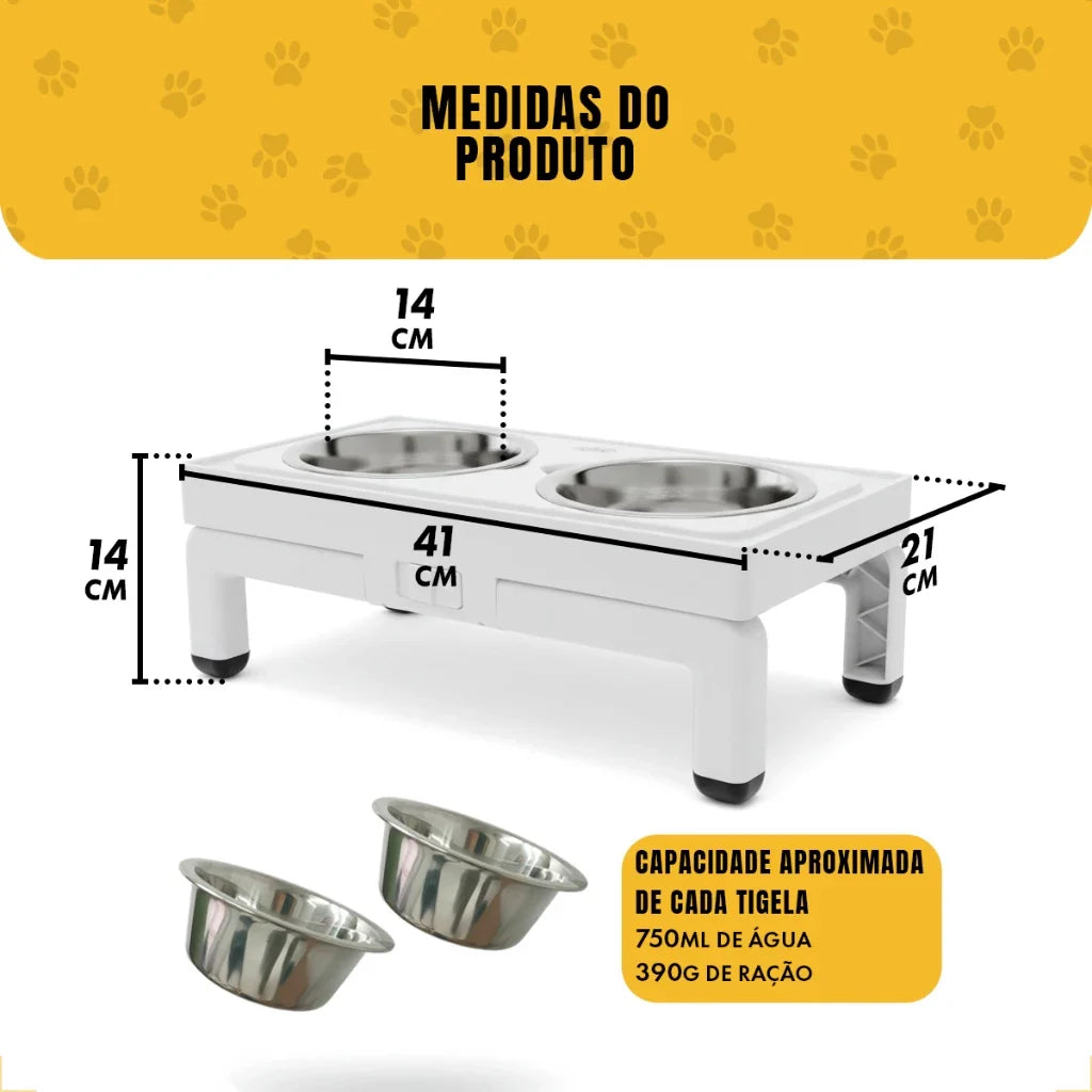 Comedouro Bebedouro Duplo Ajustável Inclinado 750ml Branco – Lupzy™ | Mais Conforto e Digestão Saudável - Imagem 2