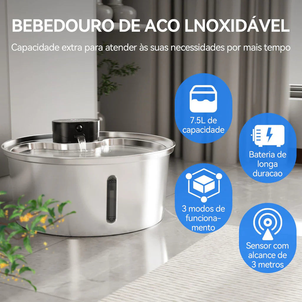 Fonte de Água Sem Fio 7,5L com Sensor de Presença para Pets – Newpet™ | Hidratação Automática e Econômica - Imagem 3