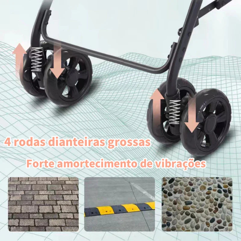 Carrinho Passeio Dobrável 3 em 1 até 30kg com Freio e Cinto para Cachorro e Gato Bluesky™ - Imagem 4