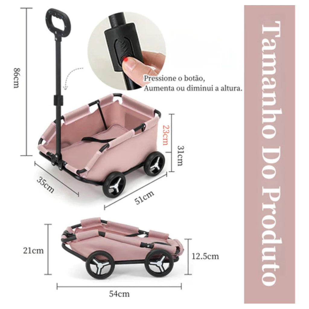 Carrinho Passeio Dobrável Compacto até 7kg com Cinto e Ventilação para Cachorro e Gato Home In™ - Imagem 5