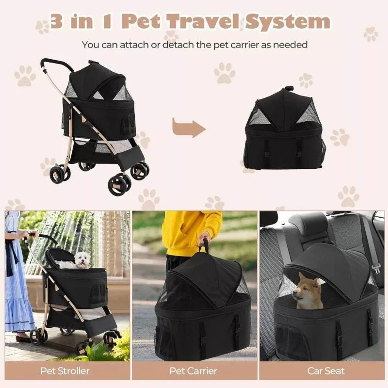 Carrinho de Passeio Dobrável com Porta Frontal e Freio até 15kg para Cachorro e Gato Pet Gear™ - Imagem 2