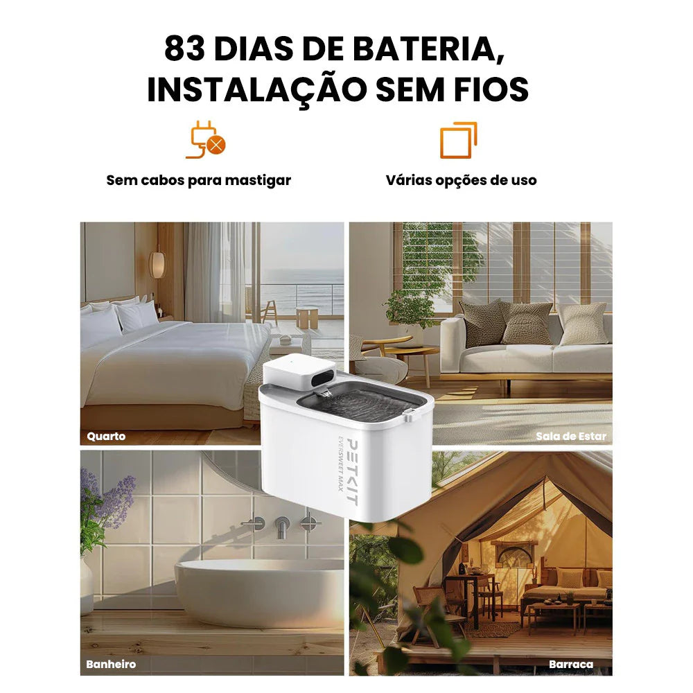 Fonte de Água Sem Fio 3L para Pets com Monitoramento por App – PETKIT Eversweet Max | Hidratação Inteligente - Imagem 3
